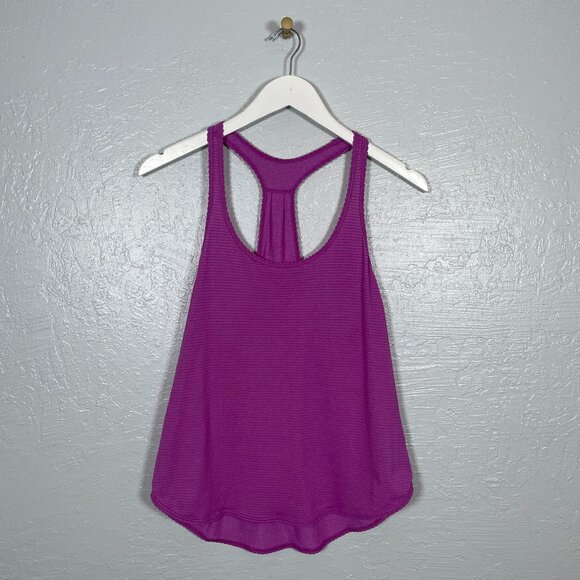 Lululemon Women 4 Purple 105 F Singlet Tank Scalloped Edges Striped Athleisure - Picture 1 of 8